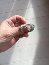 Load image into Gallery viewer, 100% natural type A icy watery green dark green four-prong jadeite jade ring group AA88