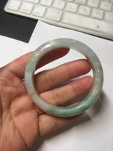 Load image into Gallery viewer, 52mm 100% natural Type A sunny green pink carved and golden-painted jadeite jade bangle PH201