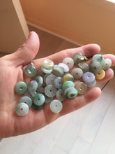 Load image into Gallery viewer, 12.5-13mm Type A 100% Natural icy watery green purple white yellow Jadeite Safety Guardian Button donuts pendant PF2