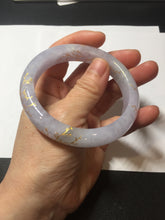 Load image into Gallery viewer, 57m Type A 100% Natural light purple white carved branches and flowers and golden-painted jadeite jade bangle BH132