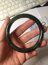 Load image into Gallery viewer, 56.5mm Certified 100% Natural Dark Green/Black Green Ink Painting (绿水墨) Round Cut Nephrite (Wulanhai 乌兰海碧玉) Bangle HN167-7332