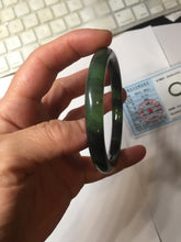 Load image into Gallery viewer, 56.5mm Certified 100% Natural Dark Green/Black Green Ink Painting (绿水墨) Round Cut Nephrite (Wulanhai 乌兰海碧玉) Bangle HN167-7332