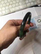 Load image into Gallery viewer, 56.5mm Certified 100% Natural Dark Green/Black Green Ink Painting (绿水墨) Round Cut Nephrite (Wulanhai 乌兰海碧玉) Bangle HN167-7332