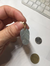 Load image into Gallery viewer, 100% natural type A icy watery light green blue gray Guatemala jadeite leaf pendant PD6