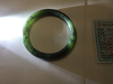 Load image into Gallery viewer, 56.5mm Certified 100% Natural Dark Green/Black Green Ink Painting (绿水墨) Round Cut Nephrite (Wulanhai 乌兰海碧玉) Bangle HN168-7315