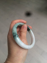 Load image into Gallery viewer, 58.8mm certified 100% Natural green/white with green floating flowers Jadeite Jade bangle AZ37-4365