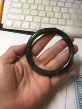 Load image into Gallery viewer, 56.5mm Certified 100% Natural Dark Green/Black Green Ink Painting (绿水墨) Round Cut Nephrite (Wulanhai 乌兰海碧玉) Bangle HN168-7315