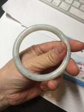 Load image into Gallery viewer, 53.5mm certified 100% natural Type A light green/white/ round cut jadeite jade bangle BS10-9563