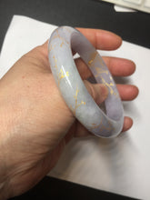 Load image into Gallery viewer, 57m Type A 100% Natural light purple white carved branches and flowers and golden-painted jadeite jade bangle BH132