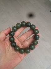 Load image into Gallery viewer, 13.5x13.6mm 100% Natural olive green/brown/black vintage style nephrite Jade bead bracelet HE83