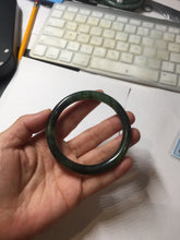 Load image into Gallery viewer, 56.5mm Certified 100% Natural Dark Green/Black Green Ink Painting (绿水墨) Round Cut Nephrite (Wulanhai 乌兰海碧玉) Bangle HN168-7315