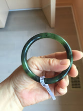 Load image into Gallery viewer, 56.5mm Certified 100% Natural Dark Green/Black Green Ink Painting (绿水墨) Round Cut Nephrite (Wulanhai 乌兰海碧玉) Bangle HN167-7332