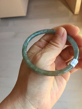 Load image into Gallery viewer, 56.4mm Type A 100% Natural Light Green/Gray/Black/Brown “Reed Flowers & Snow” Guatemala Slim Round Cut Jadeite Bangle PJ125-1413