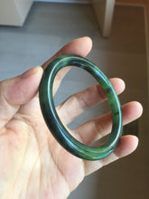 Load image into Gallery viewer, 56.5mm Certified 100% Natural Dark Green/Black Green Ink Painting (绿水墨) Round Cut Nephrite (Wulanhai 乌兰海碧玉) Bangle HN168-7315