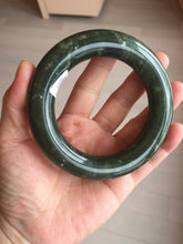Load image into Gallery viewer, 59.5mm certified 100% Natural dark green/gray (nebula dust) chubby round cut nephrite Jade bangle HE101-0201