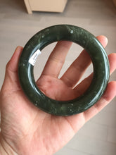 Load image into Gallery viewer, 59.5mm certified 100% Natural dark green/gray (nebula dust) chubby round cut nephrite Jade bangle HE101-0201