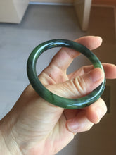 Load image into Gallery viewer, 56.5mm Certified 100% Natural Dark Green/Black Green Ink Painting (绿水墨) Round Cut Nephrite (Wulanhai 乌兰海碧玉) Bangle HN168-7315