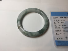 Load image into Gallery viewer, 57.5mm certified 100% natural Type A watermelon-rind green white Cool White Base with Misty Green Patches jadeite bangle PE17-2123