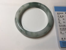 Load image into Gallery viewer, 57.5mm certified 100% natural Type A watermelon-rind green white Cool White Base with Misty Green Patches jadeite bangle PE17-2123