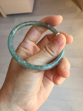 Load image into Gallery viewer, 56.4mm Type A 100% Natural Light Green/Gray/Black/Brown “Reed Flowers & Snow” Guatemala Slim Round Cut Jadeite Bangle PJ125-1413