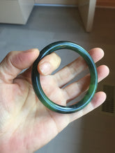 Load image into Gallery viewer, 56.5mm Certified 100% Natural Dark Green/Black Green Ink Painting (绿水墨) Round Cut Nephrite (Wulanhai 乌兰海碧玉) Bangle HN168-7315