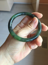 Load image into Gallery viewer, 56.5mm Certified 100% Natural Dark Green/Black Green Ink Painting (绿水墨) Round Cut Nephrite (Wulanhai 乌兰海碧玉) Bangle HN168-7315