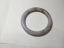 Load image into Gallery viewer, 54.5m Type A 100% Natural light purple brown white carved branches and flowers and golden-painted round cut jadeite jade bangle BH128