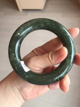 Load image into Gallery viewer, 59.5mm certified 100% Natural dark green/gray (nebula dust) chubby round cut nephrite Jade bangle HE101-0201