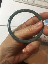 Load image into Gallery viewer, 56.5mm Certified Type A 100% Natural icy watery green/blue/black/gray slim round cut Guatemala Jadeite bangle PB14-5629