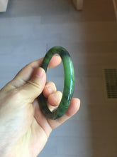 Load image into Gallery viewer, 57mm Certified 100% Natural Fresh Young Green/Dark Green/Black Green Ink Painting (绿水墨) Round Cut Nephrite (Wulanhai 乌兰海碧玉) Bangle HN151-7331