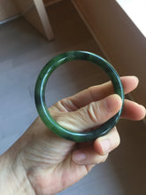 Load image into Gallery viewer, 57mm Certified 100% Natural Fresh Young Green/Dark Green/Black Green Ink Painting (绿水墨) Round Cut Nephrite (Wulanhai 乌兰海碧玉) Bangle HN151-7331