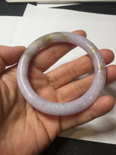 Load image into Gallery viewer, 54.5m Type A 100% Natural light purple brown white carved branches and flowers and golden-painted round cut jadeite jade bangle BH128