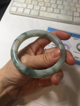 Load image into Gallery viewer, 57.5mm certified 100% natural Type A watermelon-rind green white Cool White Base with Misty Green Patches jadeite bangle PE17-2123