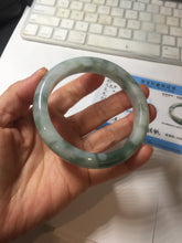 Load image into Gallery viewer, 57.5mm certified 100% natural Type A watermelon-rind green white Cool White Base with Misty Green Patches jadeite bangle PE17-2123