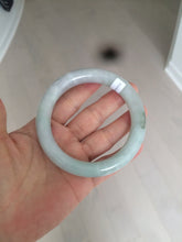Load image into Gallery viewer, 60mm Certified Type A 100% Natural sunny green/white/purple chubby round cut Jadeite Jade bangle BF3-0028