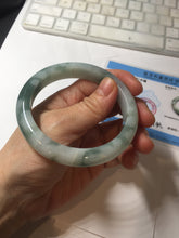 Load image into Gallery viewer, 57.5mm certified 100% natural Type A watermelon-rind green white Cool White Base with Misty Green Patches jadeite bangle PE17-2123