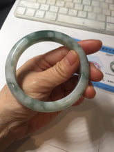 Load image into Gallery viewer, 57.5mm certified 100% natural Type A watermelon-rind green white Cool White Base with Misty Green Patches jadeite bangle PE17-2123