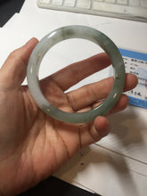 Load image into Gallery viewer, 57.5mm certified 100% natural Type A watermelon-rind green white Cool White Base with Misty Green Patches jadeite bangle PE18-2116
