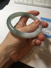 Load image into Gallery viewer, 57.5mm certified 100% natural Type A watermelon-rind green white Cool White Base with Misty Green Patches jadeite bangle PE18-2116