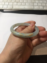Load image into Gallery viewer, 52.2mm 100% Natural type A icy watery light green carved and golden-painted round cut slim Jadeite Jade bangle BH129