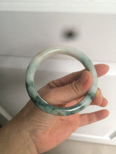 Load image into Gallery viewer, 59mm Certified type A 100% Natural green/white/brown with green floating flowers slim Jadeite bangle AZ34-4364