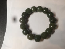Load image into Gallery viewer, 13.5x13.6mm 100% Natural olive green/brown/black vintage style nephrite Jade bead bracelet HE83
