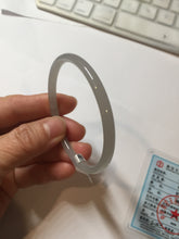 Load image into Gallery viewer, 52.5mm Certified 100% Natural icy gray (灰冰) slim round cut nephrite jade bangle HF125-9106