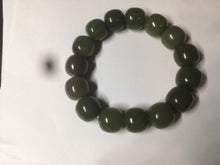 Load image into Gallery viewer, 13.5x13.6mm 100% Natural olive green/brown/black vintage style nephrite Jade bead bracelet HE83