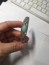 Load image into Gallery viewer, Size 52-58mm 100% natural type A apple green jadeite jade cabochon beads open Cuff bracelet PB217