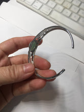 Load image into Gallery viewer, Size 52-58mm 100% natural type A apple green jadeite jade cabochon beads open Cuff bracelet PB217