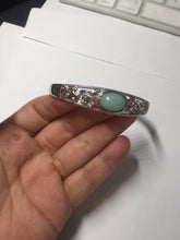 Load image into Gallery viewer, Size 52-58mm 100% natural type A apple green jadeite jade cabochon beads open Cuff bracelet PB217