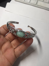 Load image into Gallery viewer, Size 52-58mm 100% natural type A apple green jadeite jade cabochon beads open Cuff bracelet PB217