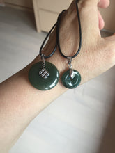 Load image into Gallery viewer, 24.2/116.7mmType A 100% Natural oily dark green/black/gray(老油青) Jadeite Jade Safety Guardian Button donuts couple pendant PC129