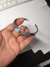 Load image into Gallery viewer, Size 52-58mm 100% natural type A apple green jadeite jade cabochon beads open Cuff bracelet PB217